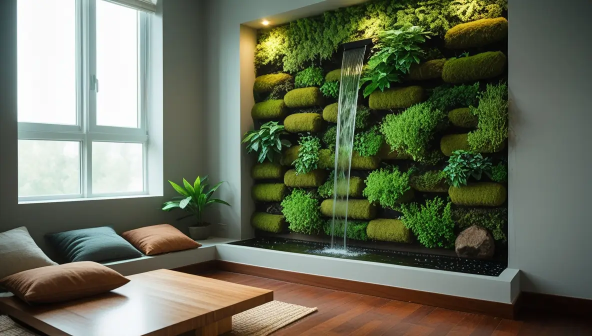 Leonardo_Phoenix_10_a_serene_intimate_apartment_room_with_a_ve_1 Decoração Sustentável: Por Que Jardins Verticais São a Nova Tendência Zen para Seu Lar